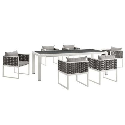 Stance 7 Piece Outdoor Patio Aluminum Dining Set in White Gray by Modway (3185)