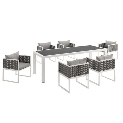 Stance 7 Piece Outdoor Patio Aluminum Dining Set in White Gray by Modway (3185)