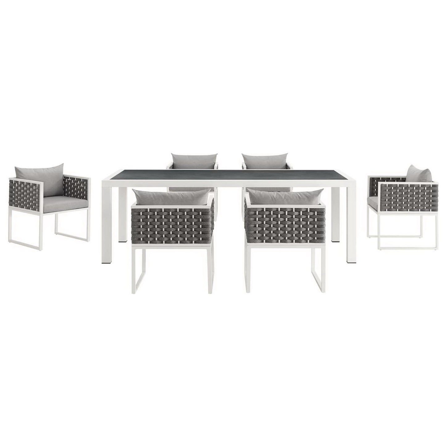Stance 7 Piece Outdoor Patio Aluminum Dining Set in White Gray by Modway (3185)