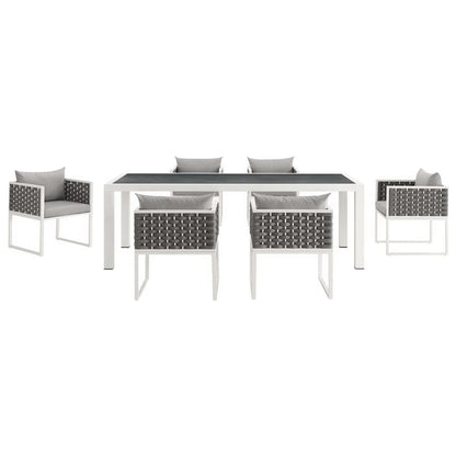 Stance 7 Piece Outdoor Patio Aluminum Dining Set in White Gray by Modway (3185)