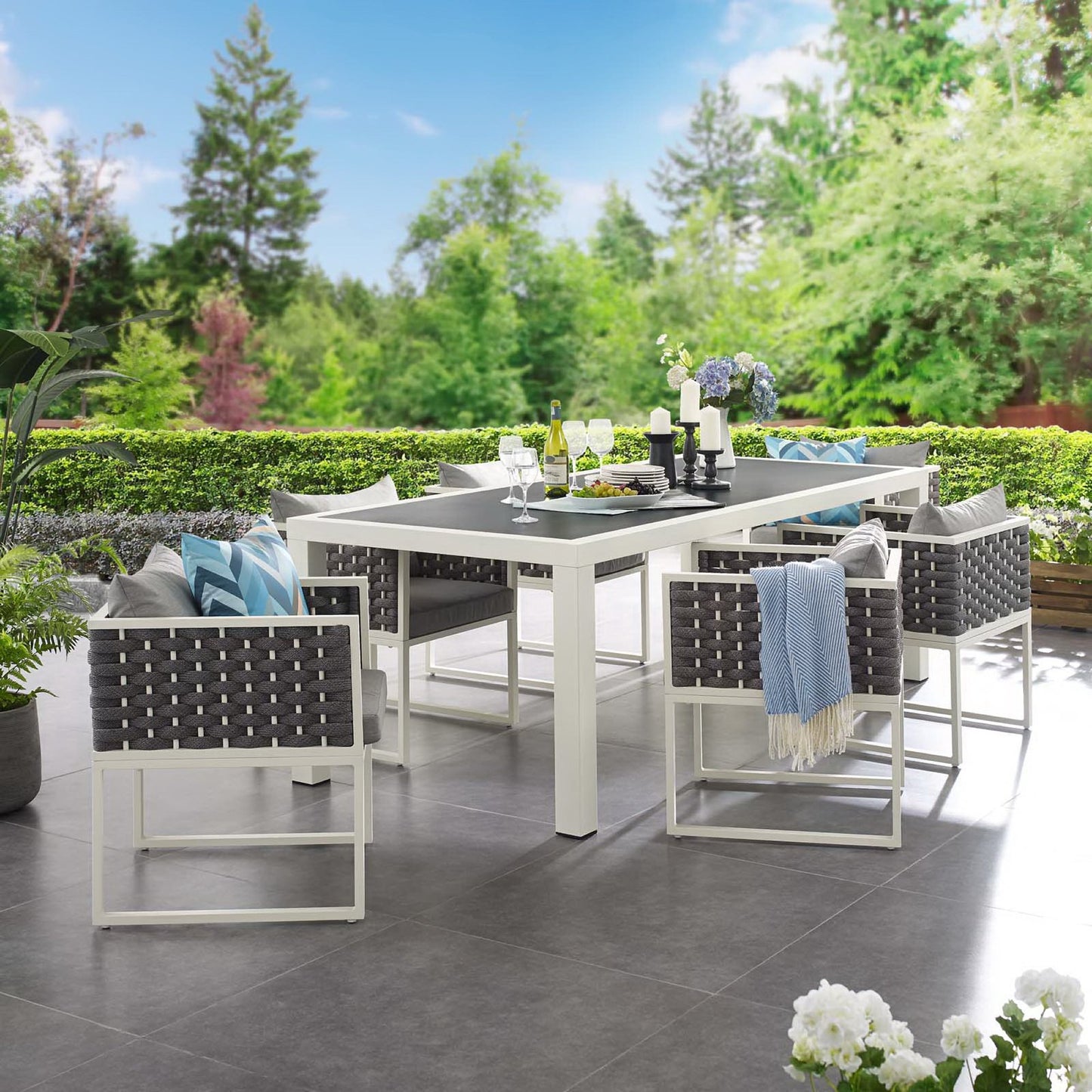 Stance 7 Piece Outdoor Patio Aluminum Dining Set in White Gray by Modway (3185)