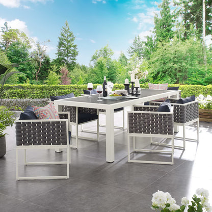 Stance 7 Piece Outdoor Patio Aluminum Dining Set in White Navy by Modway (3185)