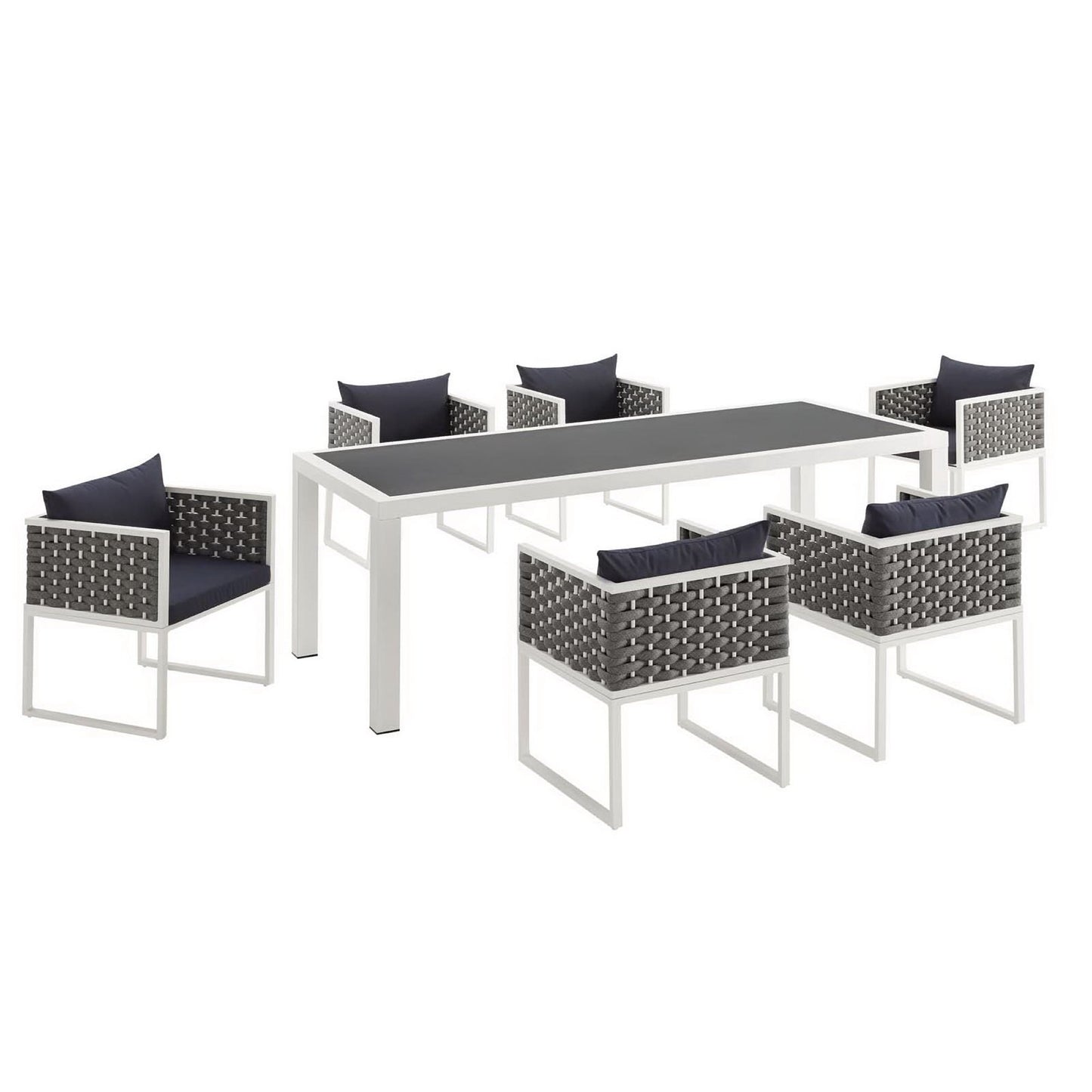 Stance 7 Piece Outdoor Patio Aluminum Dining Set in White Navy by Modway (3185)