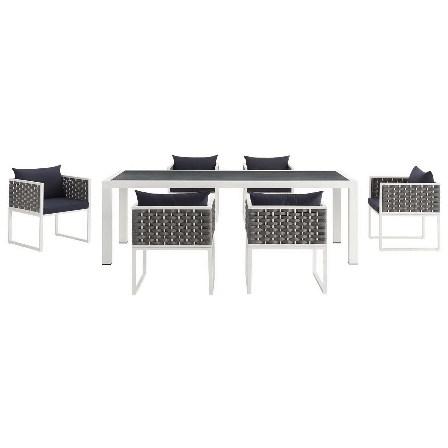 Stance 7 Piece Outdoor Patio Aluminum Dining Set in White Navy by Modway (3185)