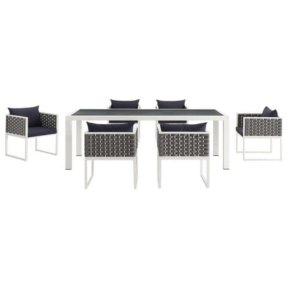 Stance 7 Piece Outdoor Patio Aluminum Dining Set in White Navy by Modway (3185)