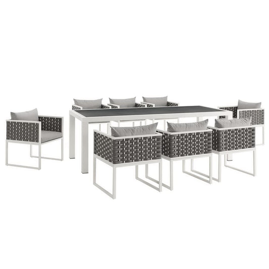 Stance 9 Piece Outdoor Patio Aluminum Dining Set in White Gray by Modway (3186)