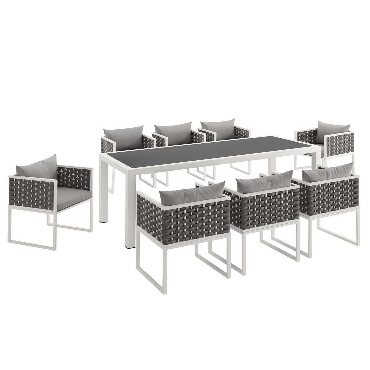 Stance 9 Piece Outdoor Patio Aluminum Dining Set in White Gray by Modway (3186)