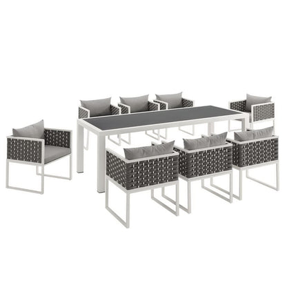Stance 9 Piece Outdoor Patio Aluminum Dining Set in White Gray by Modway (3186)