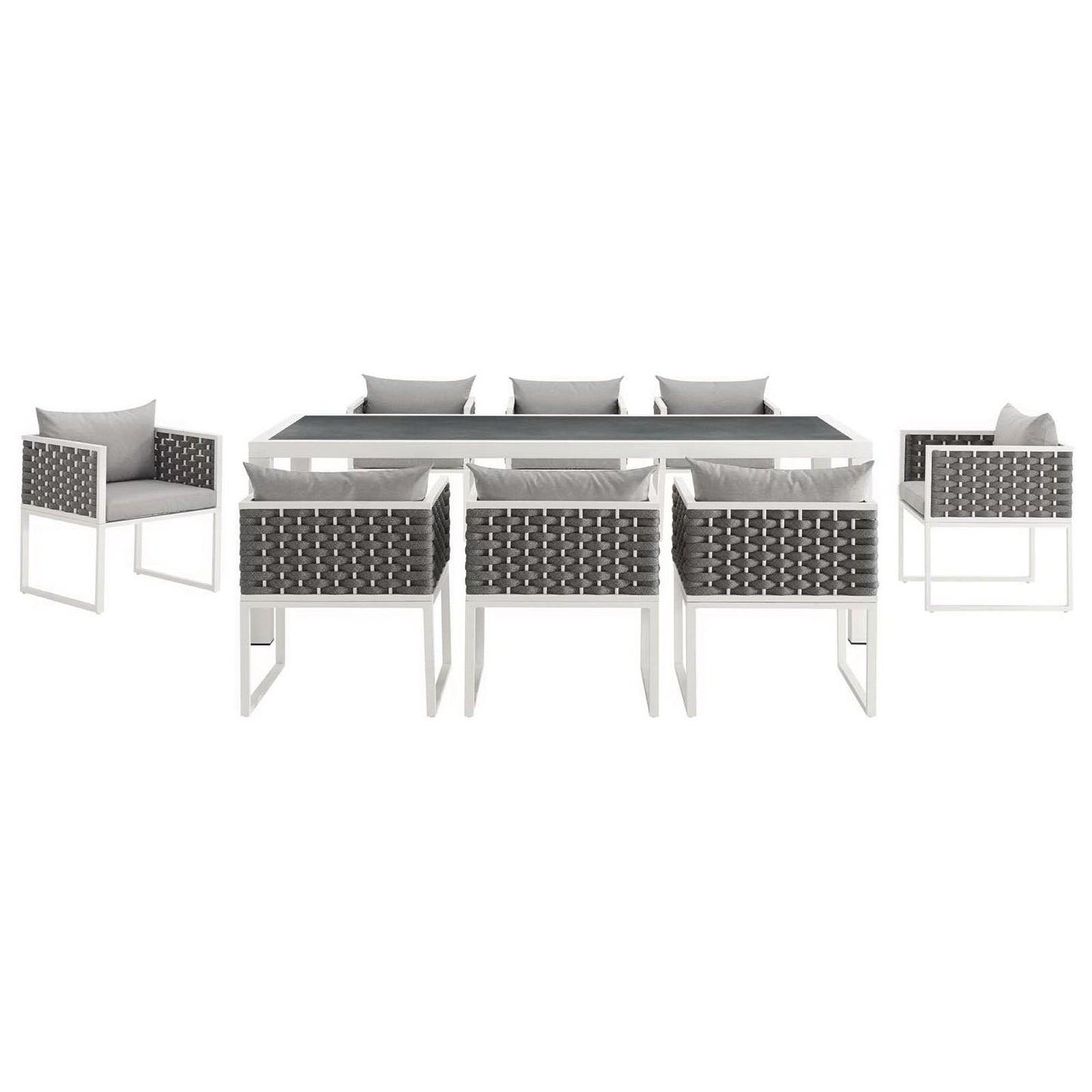 Stance 9 Piece Outdoor Patio Aluminum Dining Set in White Gray by Modway (3186)