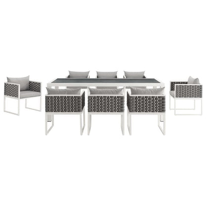 Stance 9 Piece Outdoor Patio Aluminum Dining Set in White Gray by Modway (3186)