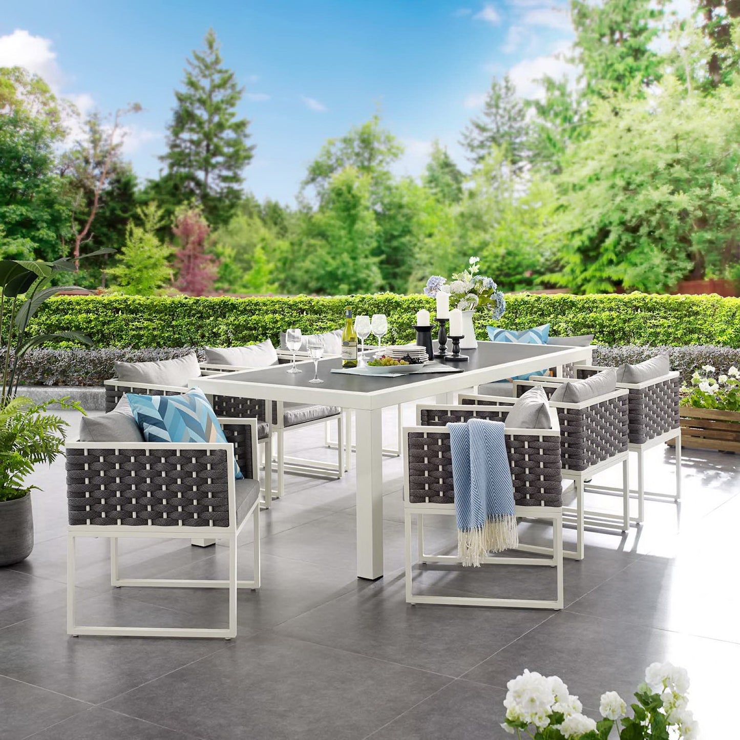 Stance 9 Piece Outdoor Patio Aluminum Dining Set in White Gray by Modway (3186)