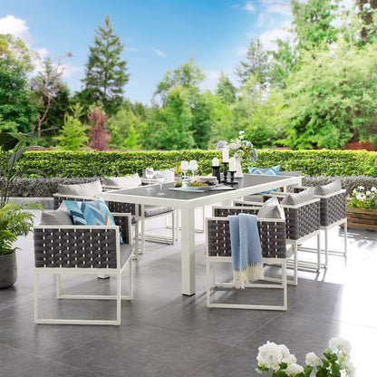Stance 9 Piece Outdoor Patio Aluminum Dining Set in White Gray by Modway (3186)
