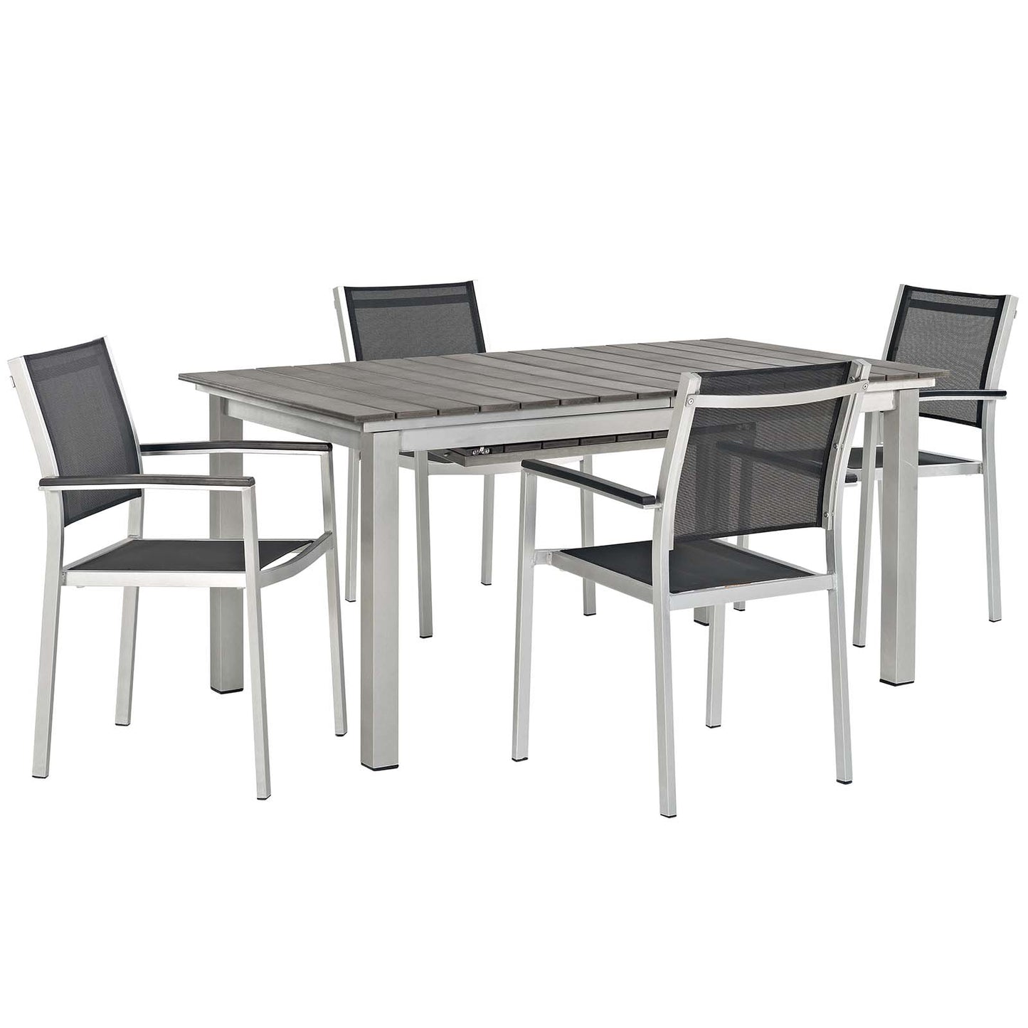 Shore 5 Piece Outdoor Patio Aluminum Dining Set in Silver Black by Modway