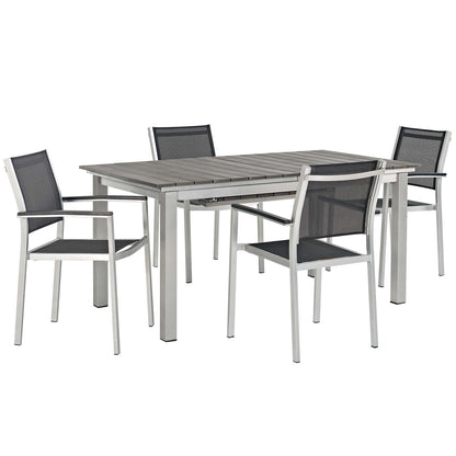 Shore 5 Piece Outdoor Patio Aluminum Dining Set in Silver Black by Modway