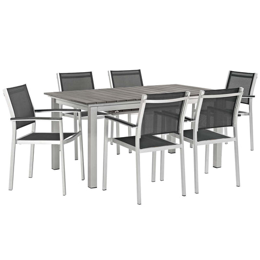 Shore 7 Piece Outdoor Patio Aluminum Dining Set in Silver Black by Modway