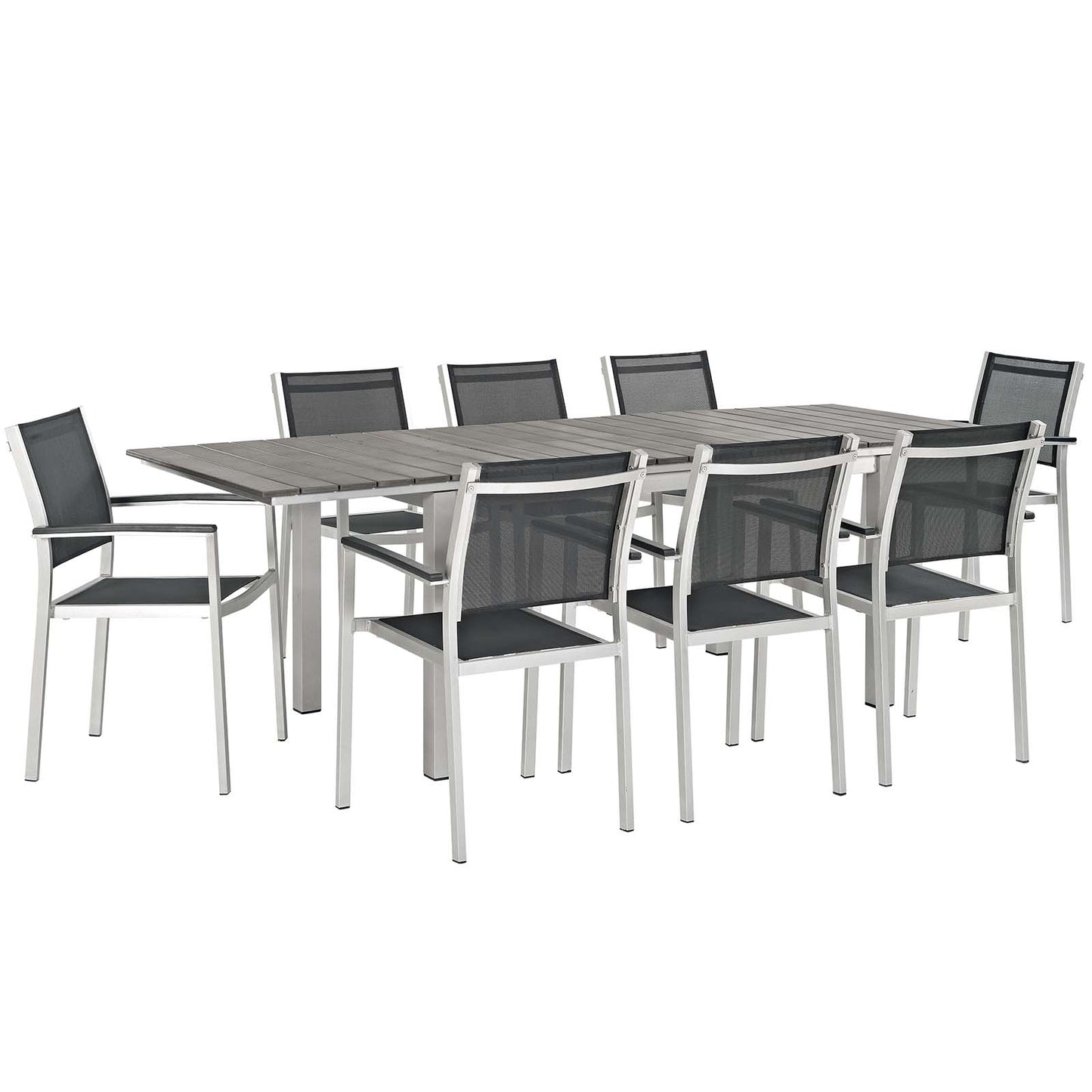 Shore 9 Piece Outdoor Patio Aluminum Dining Set in Silver Black by Modway