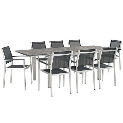 Shore 9 Piece Outdoor Patio Aluminum Dining Set in Silver Black by Modway