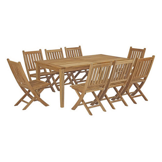 Marina 9 Piece Outdoor Patio Teak Dining Furniture Set in Natural by Modway (3204)