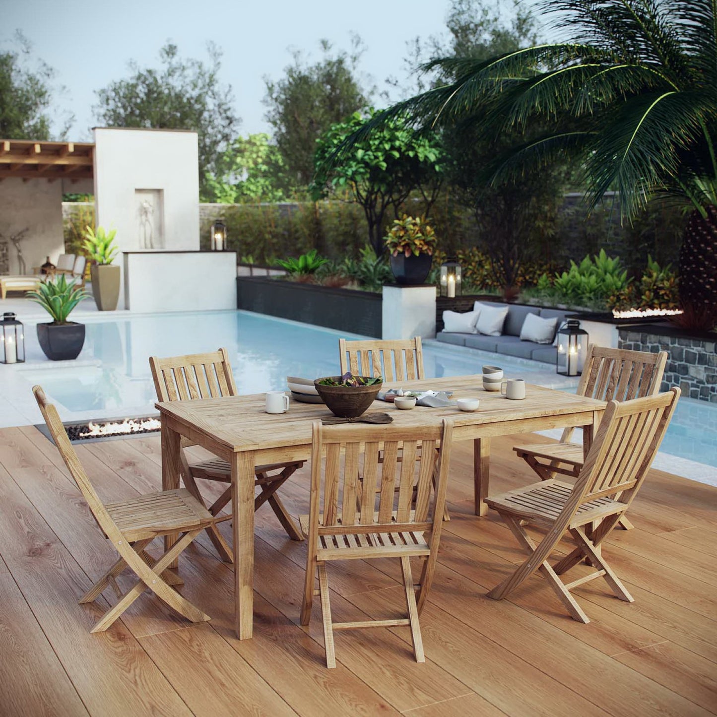 Marina 7 Piece Outdoor Patio Teak Furniture Set in Natural by Modway (3205)
