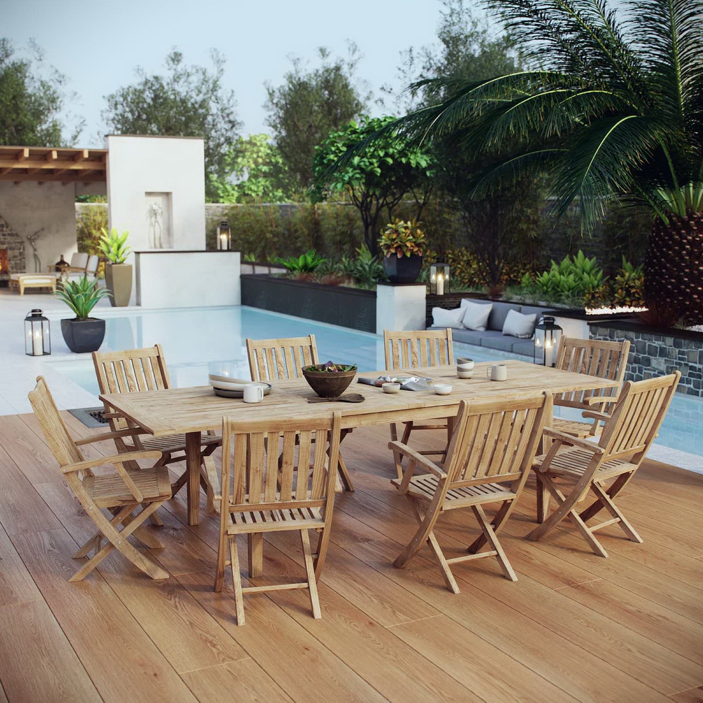 Marina 9 Piece Outdoor Patio Teak Furniture Set in Natural by Modway (3281)