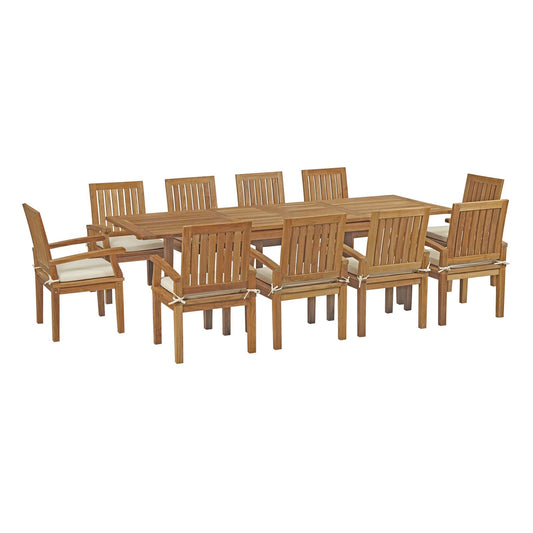 Marina 11 Piece Outdoor Patio Teak Dining Set in Natural White by Modway