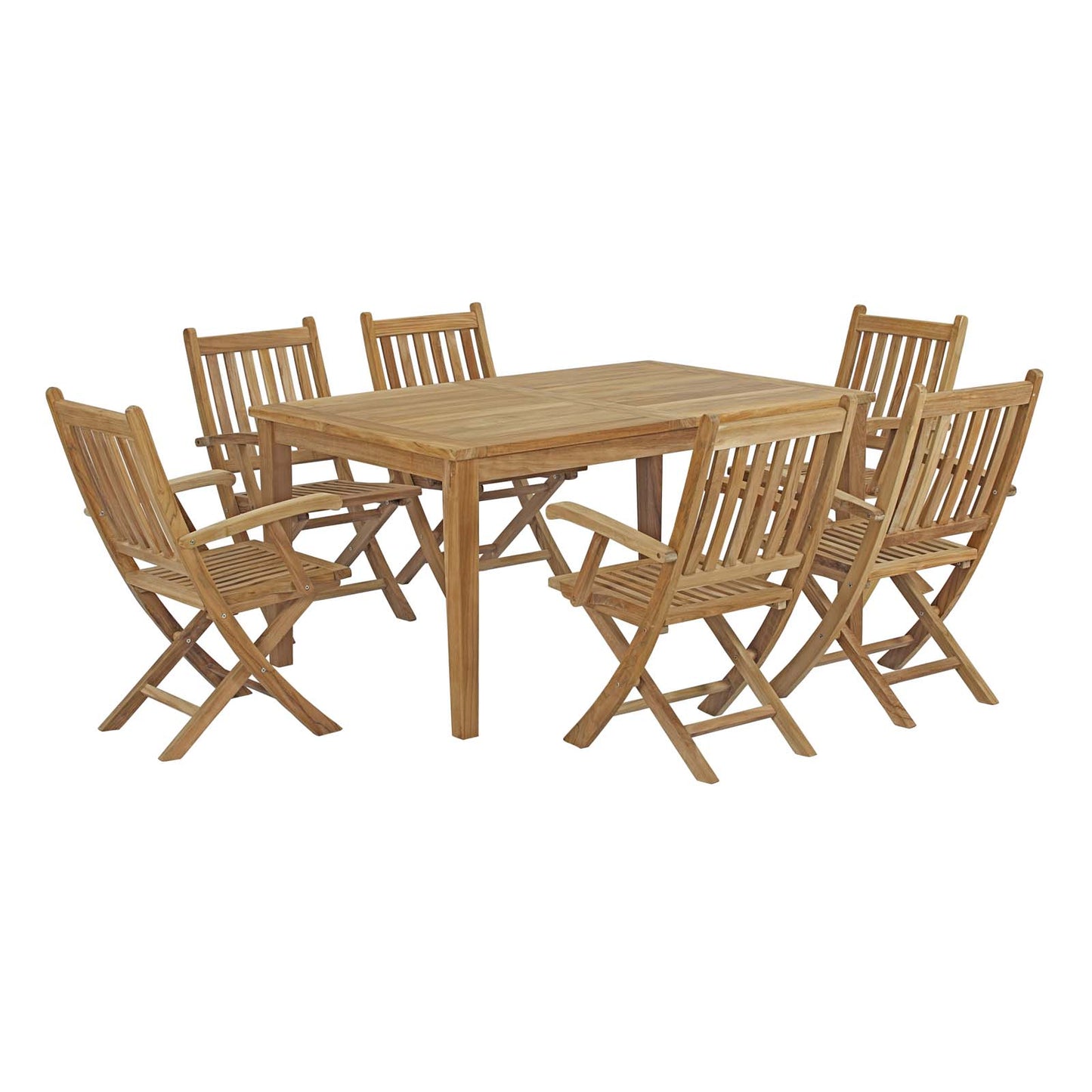 Marina 7 Piece Outdoor Patio Teak Dining Set with Folding Armchairs by Modway