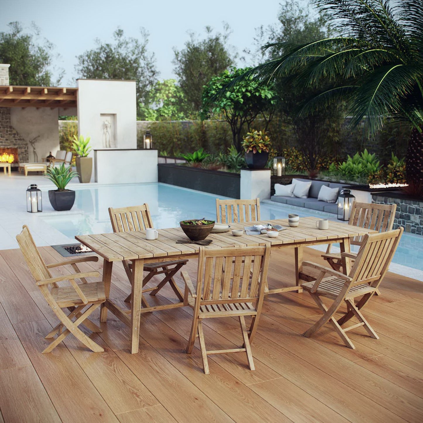 Marina 7 Piece Outdoor Patio Teak Furniture Set in Natural by Modway (3310)