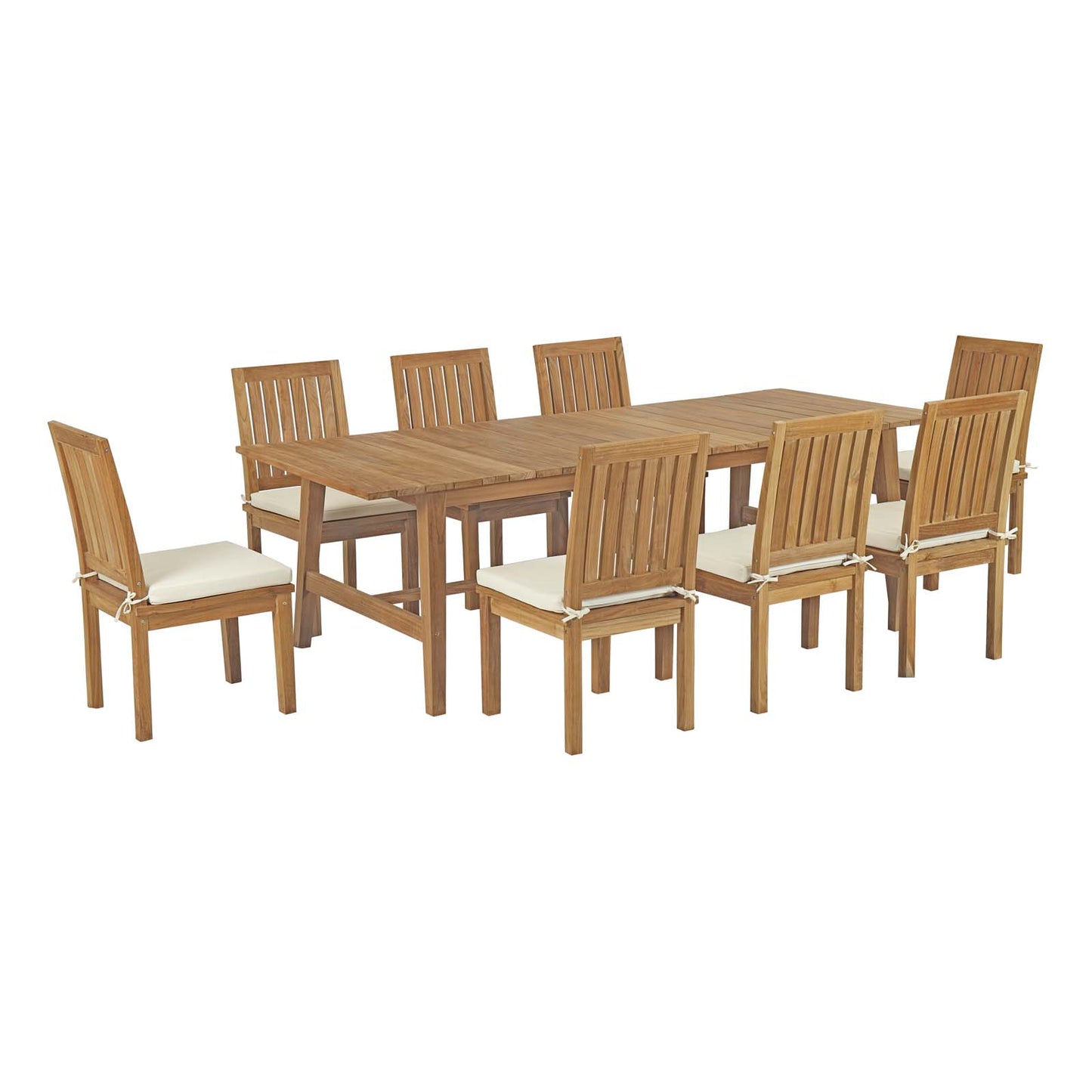 Marina 9 Piece Outdoor Patio Teak Dining Set with Side Chairs in Natural White by Modway