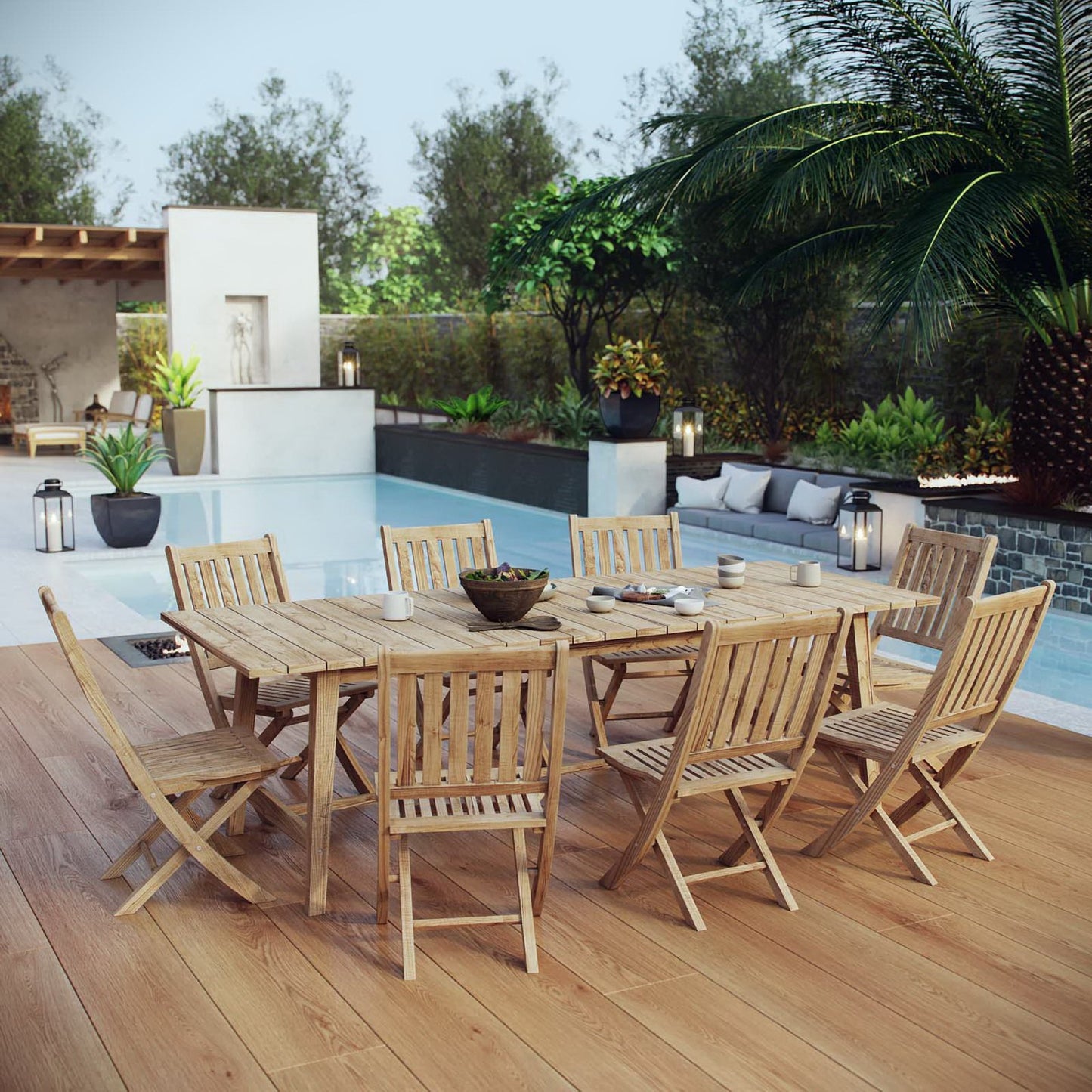 Marina 9 Piece Outdoor Patio Teak Furniture Set in Natural by Modway (3313)