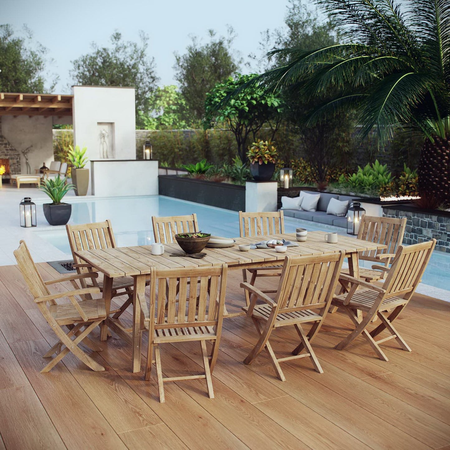 Marina 9 Piece Outdoor Patio Teak Furniture Set in Natural by Modway (3314)
