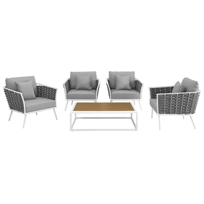 Stance 5 Piece Outdoor Patio Aluminum Sectional Sofa Set in White Gray by Modway (3321)