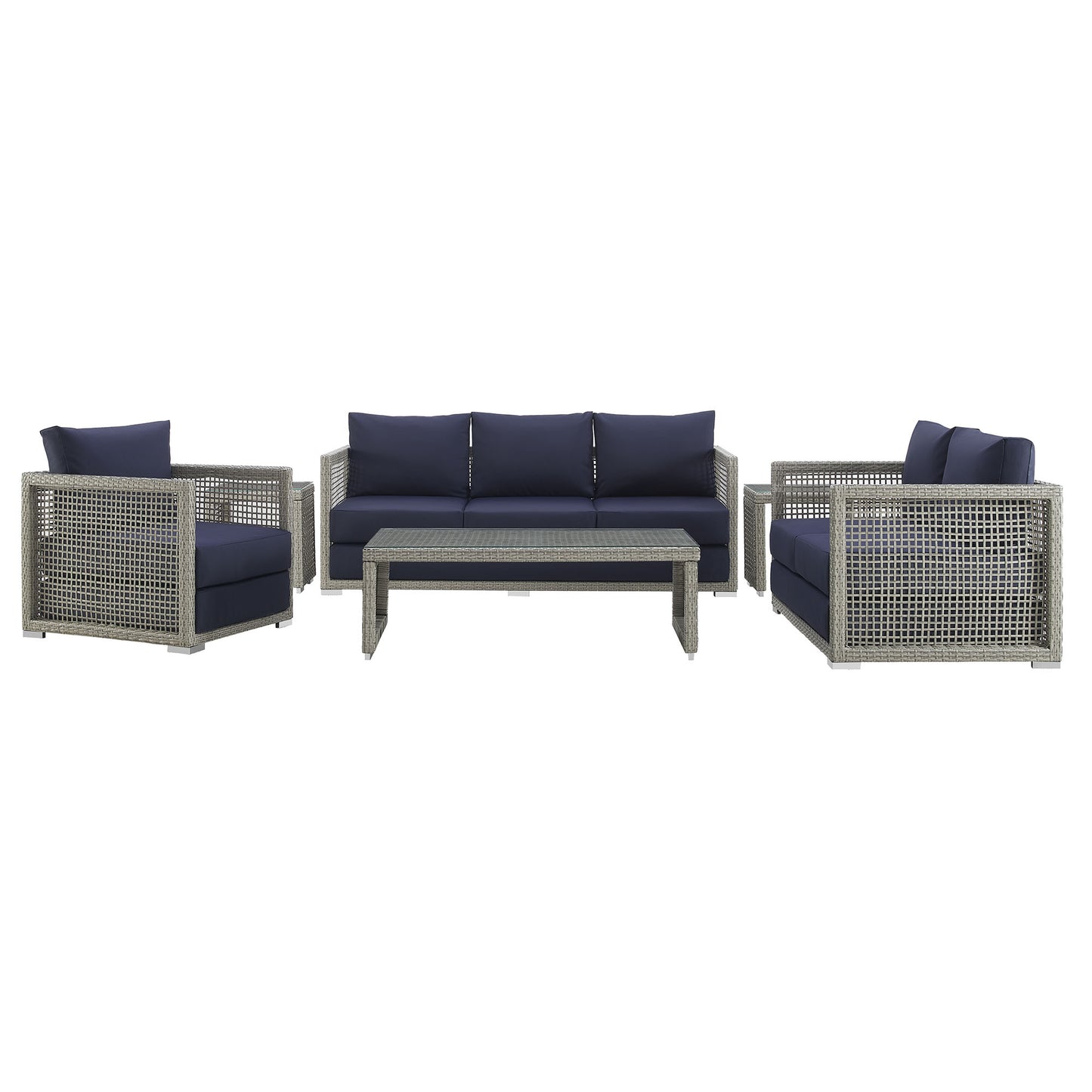 Aura 6 Piece Outdoor Patio Wicker Rattan Conversation Set in Gray Navy by Modway (3559)