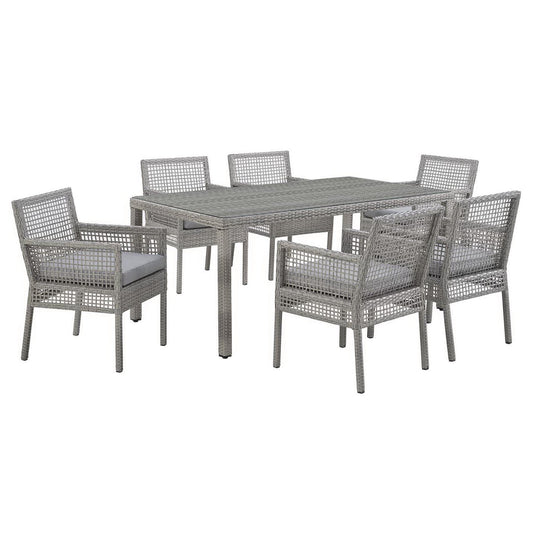 Aura 7 Piece Outdoor Patio Wicker Rattan Dining Set in Gray by Modway (3560)