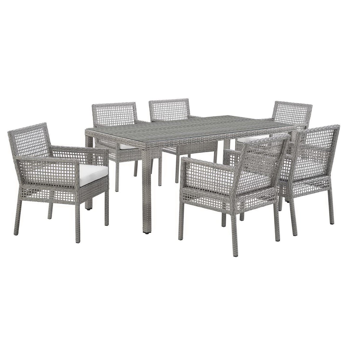 Aura 7 Piece Outdoor Patio Wicker Rattan Dining Set in Gray White by Modway (3560)