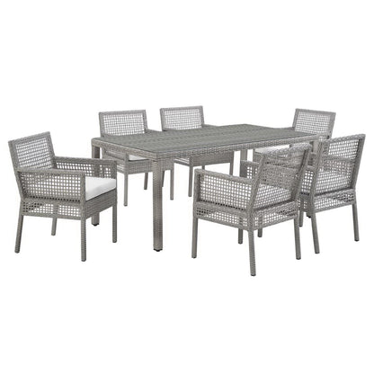 Aura 7 Piece Outdoor Patio Wicker Rattan Dining Set in Gray White by Modway (3560)
