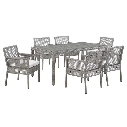 Aura 7 Piece Outdoor Patio Wicker Rattan Dining Set in Gray White by Modway (3560)