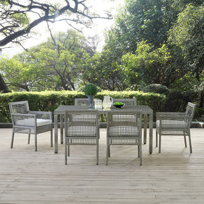 Aura 7 Piece Outdoor Patio Wicker Rattan Dining Set in Gray White by Modway (3560)