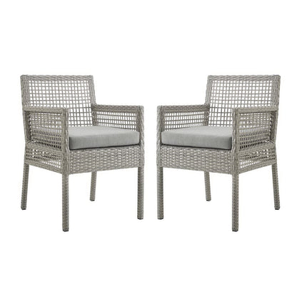 Aura Outdoor Patio Wicker Rattan Dining Armchair Set of 2 (Gray / Gray) by Modway Outdoor Dining Chair Set Modway 