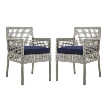 Aura Outdoor Patio Wicker Rattan Dining Armchair Set of 2 (Gray / Navy) by Modway Outdoor Patio Dining Armchair Set Modway 