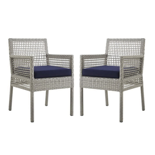 Aura Outdoor Patio Wicker Rattan Dining Armchair Set of 2 (Gray / Navy) by Modway Outdoor Patio Dining Armchair Set Modway 
