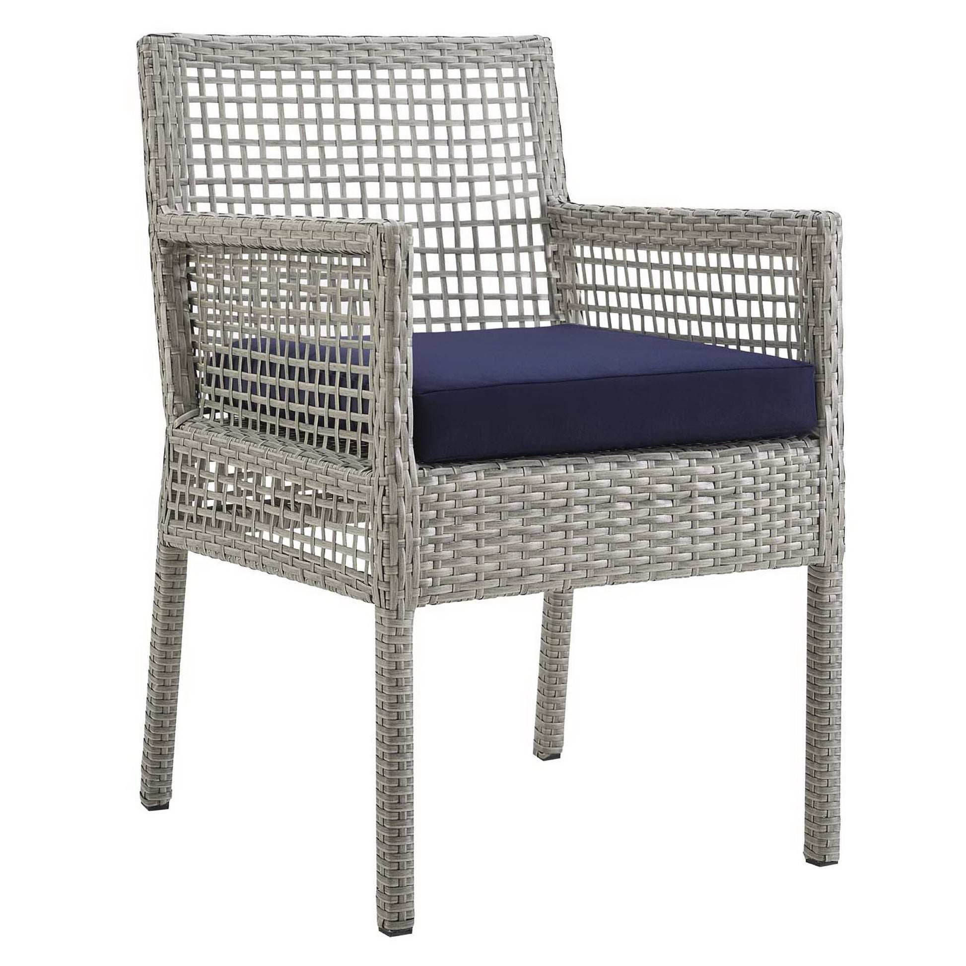 Aura Outdoor Patio Wicker Rattan Dining Armchair Set of 2 (Gray / Navy) by Modway Outdoor Patio Dining Armchair Set Modway 