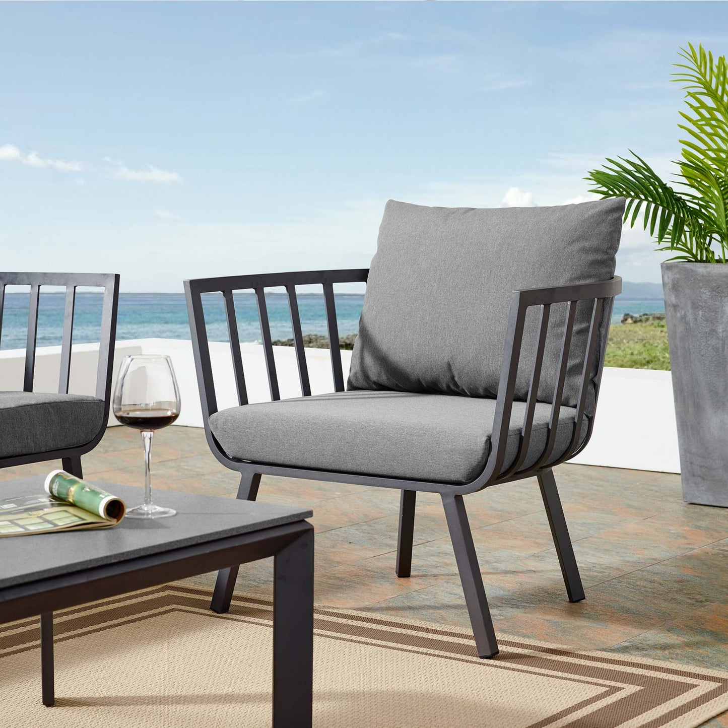 Riverside Outdoor Patio Aluminum Armchair in Gray Charcoal by Modway (3566)