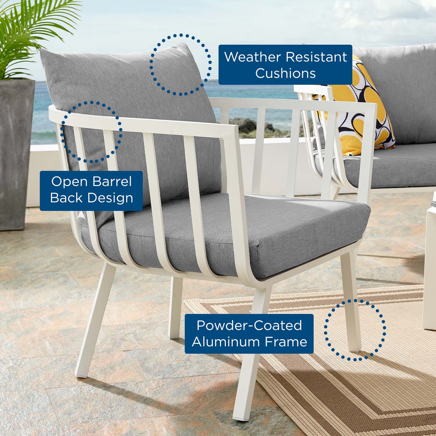 Riverside Outdoor Patio Aluminum Armchair in White Gray by Modway (3566)