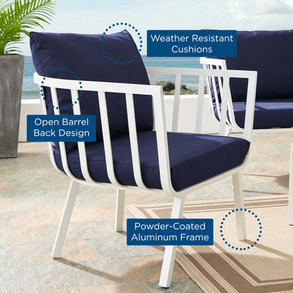 Riverside Outdoor Patio Aluminum Armchair in White Navy by Modway (3566)