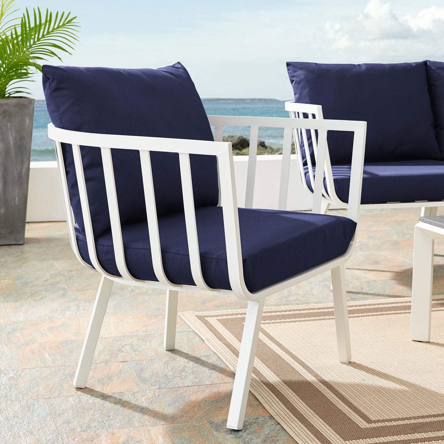 Riverside Outdoor Patio Aluminum Armchair in White Navy by Modway (3566)
