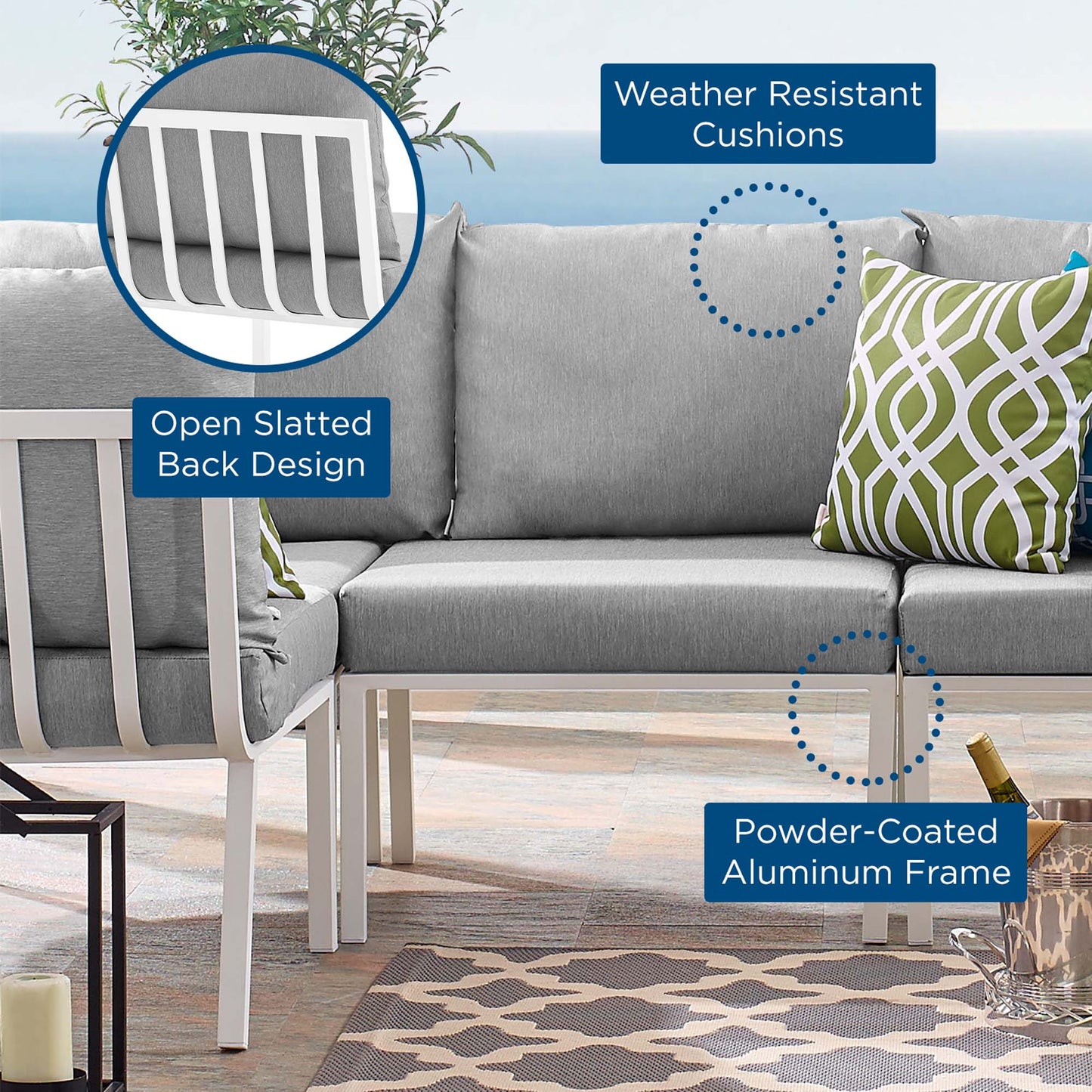 Riverside Outdoor Patio Aluminum Armless Chair in White Gray by Modway (3567)