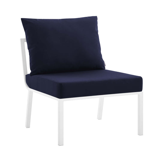 Riverside Outdoor Patio Aluminum Armless Chair in White Navy by Modway (3567)