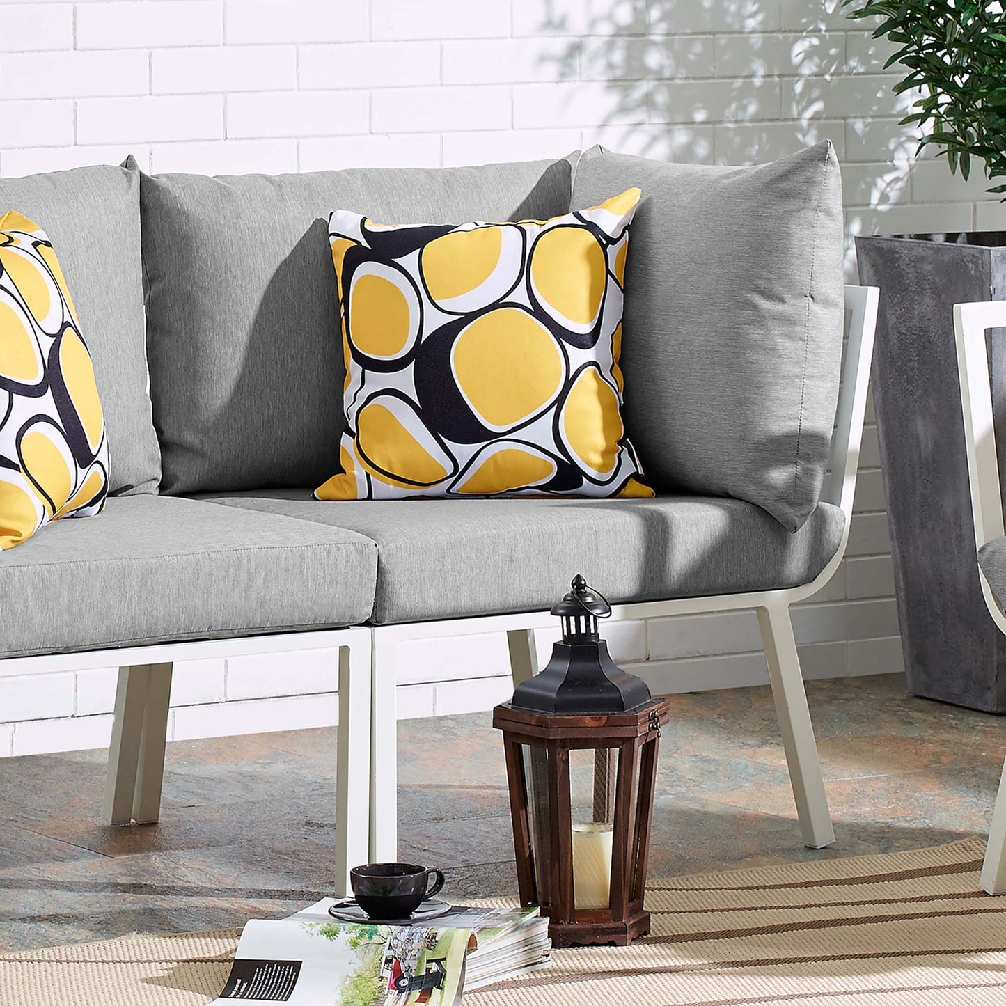 Riverside Outdoor Patio Aluminum Corner Chair in White Gray by Modway (3569)