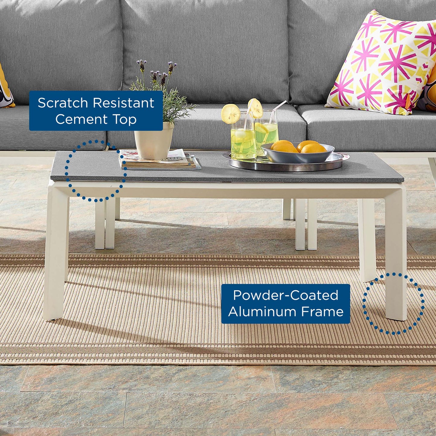 Riverside Aluminum Outdoor Patio Coffee Table in White by Modway (3570)