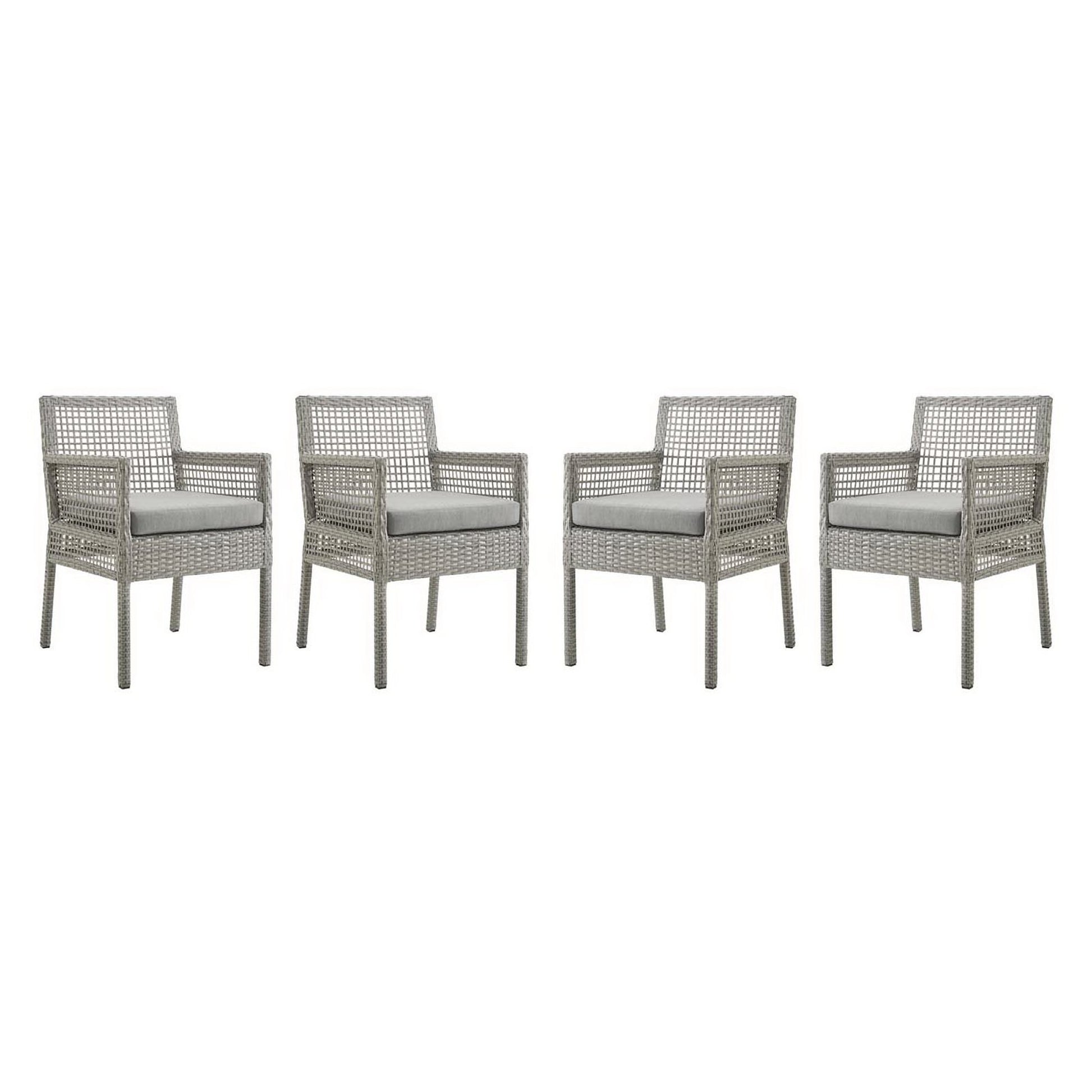 Aura Outdoor Patio Wicker Rattan Dining Armchair Set of 4 (Gray / Gray) by Modway Outdoor Dining Chair Set Modway 